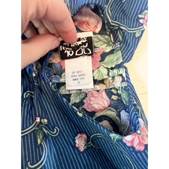 Vintage‎ 90s Jo Lene Toddler Girl's sz 3T Bib Collar Pleated Floral Dress - Picture 3 of 5